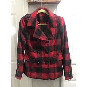 Plaid Peacoat with Hood